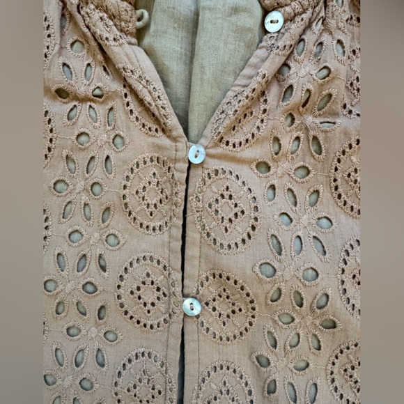 Cleobella Kate Blouse Wheat Tan Eyelet Button-Up Blouse Small Organic Cotton - Picture 7 of 13